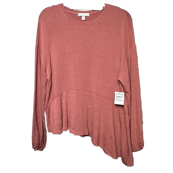 2/$30 Chelsea 28 Long Sleeve Shirt Size M Pink Asymmetrical Hem Oversized NWT - Picture 1 of 10